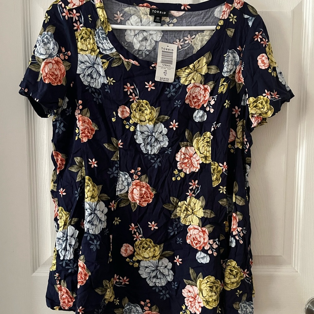 Torrid Ruffled Cuffed Sleeve Blouse in Blue and Yellow